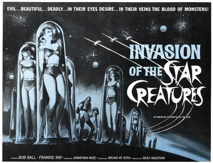 Framed Print : INVASION OF THE STAR CREATURES, half-sheet poster for film written by actor Jonathan Haze, 1962
