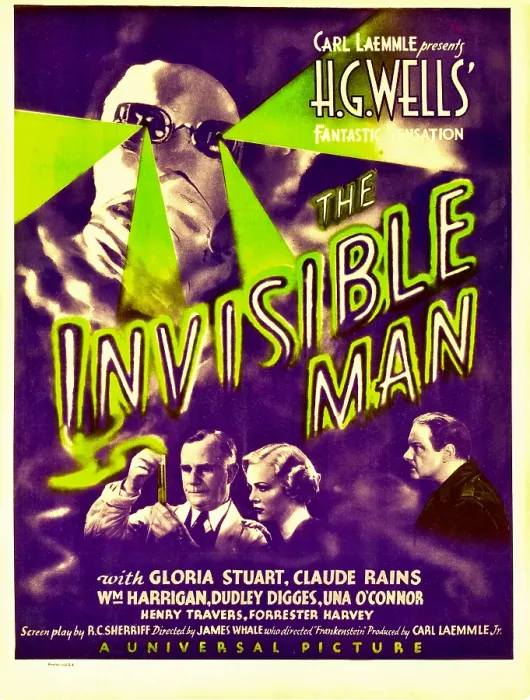 Framed Print : THE INVISIBLE MAN, top: Claude Rains, bottom from left: Henry Travers, Gloria Stuart, William Harrigan on window card, 1933