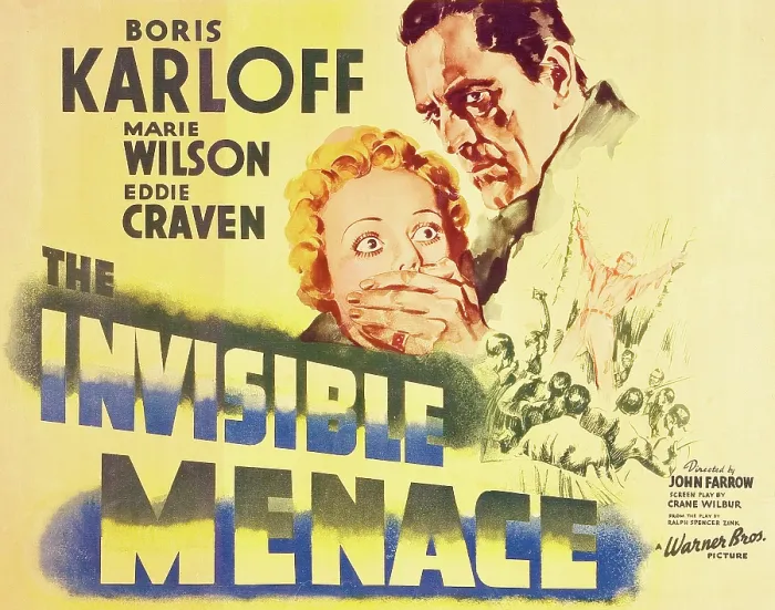 Framed Print : THE INVISIBLE MENACE, l-r: Marie Wilson, Boris Karloff on title card, 1938 Framed Print : THE INVISIBLE MENACE, l-r: Marie Wilson, Boris Karloff on title card, 1938