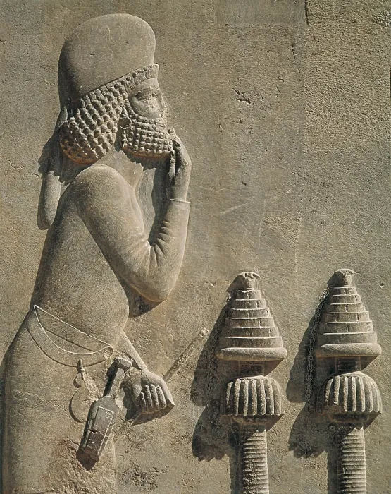 Framed Print : IRAN. Persepolis. Palace of Darius. Medo official', relief located in the Palace's treasure offices. Persian art. Achaemenid period. Relief on rock