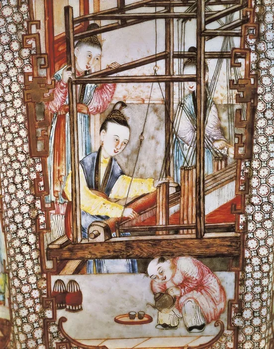 Framed Print : IRAN. Tehran. Golestan Palace. Silk fabric in a loom. Detail of a vase. Chinese art. Ming period. China  /  Porcelain. AISA / Everett Collection**US SALES ONLY**