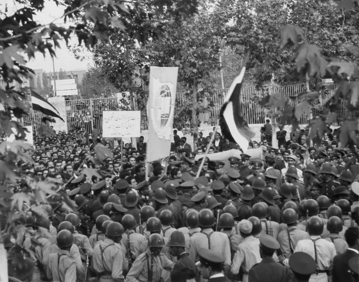 Framed Print : Iranian demonstrators protest against the British government in 1951. They were supporting the Iranian nationalized of the Anglo-Iranian Oil Company in March 1951