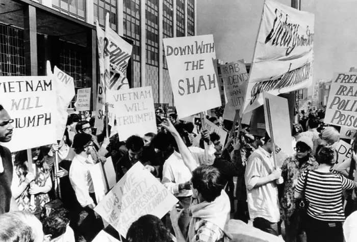 Framed Print : Iranian students and members of SDS protest the Shah of Iran's state visit to the U.S. Oct. 21, 1969. (CSU_2015_8_520)
