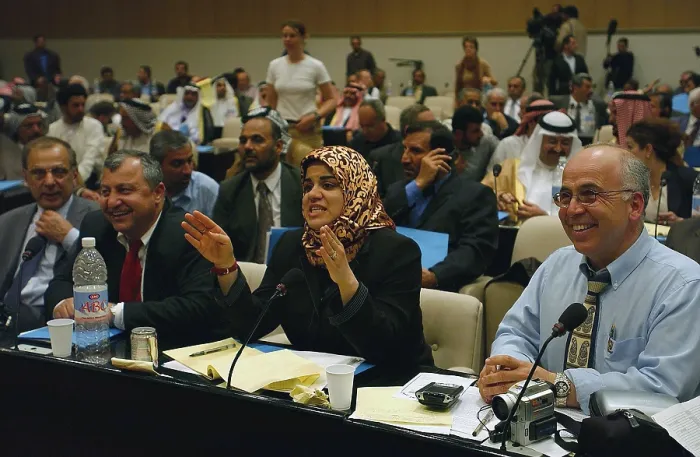 Framed Print : Iraqi Interim Authority Conference meeting on April 28 2003 to establish a democratic process for governing Iraq after the fall of Saddam Hussein. April 28 2008
