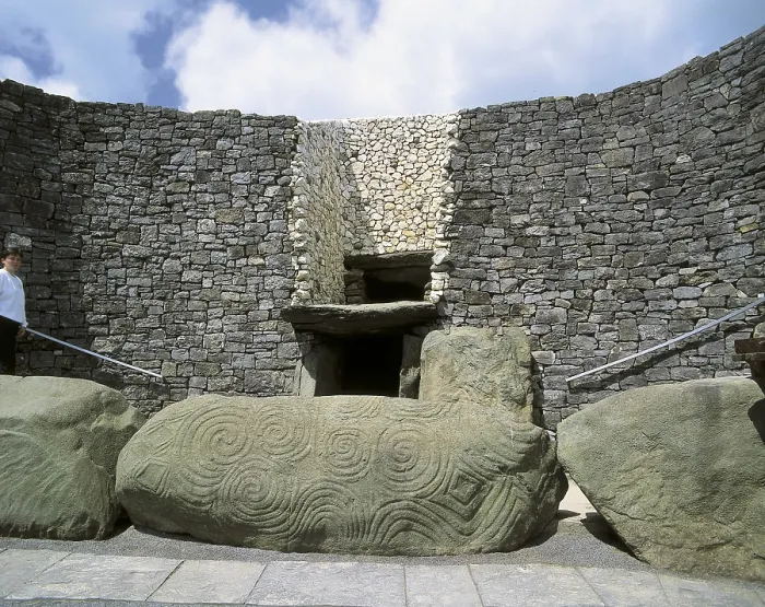 Framed Print : IRELAND. LEINSTER. MEATH. Newgrange. Entrance stone into the megalithic tomb of corridor (4.000 BC). Neolithic art. AISA / Everett Collection**US SALES ONLY**