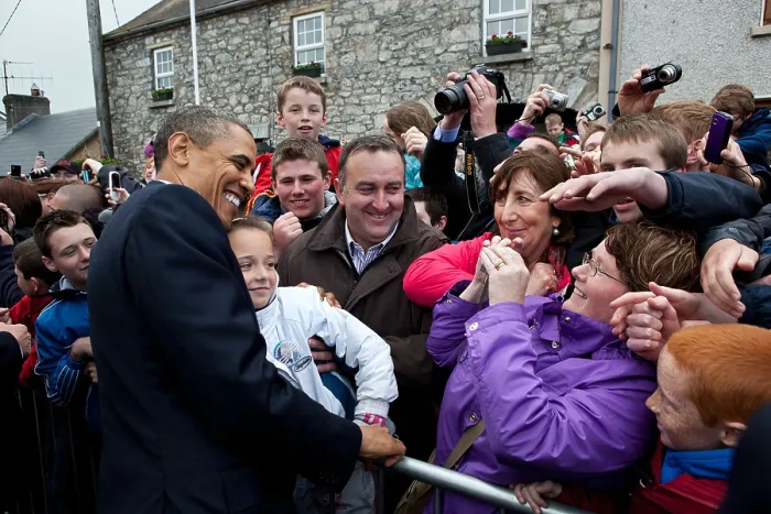 Framed Print : Irish crowds greet President Barack Obama along Main Street in Moneygall, Ireland, May 23, 2011. (BSLOC_2015_3_173)