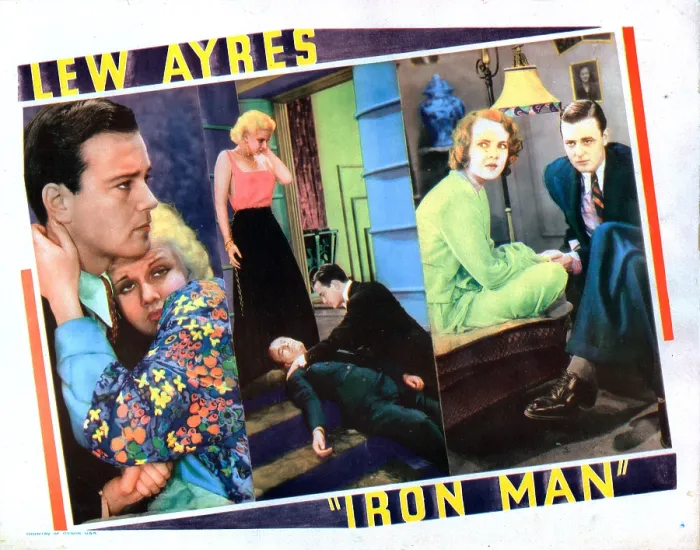 Framed Print : IRON MAN, lobbycard, Jean Harlow (flower print, and pink shirt), Lew Ayres (left, and center top), Robert Armstrong (center bottom), 1931 Framed Print : IRON MAN, lobbycard, Jean Harlow (flower print, and pink shirt), Lew Ayres (left, and center top), Robert Armstrong (center bottom), 1931