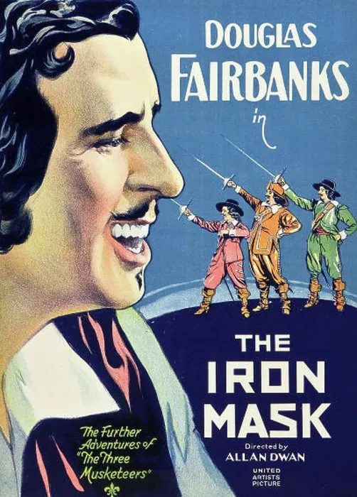 : THE IRON MASK, foreground, left: Douglas Fairbanks; as The Three Musketeers in background, right: Leon Bary, Tiny Sandford, Gino Corrado, 1929 : THE IRON MASK, foreground, left: Douglas Fairbanks; as The Three Musketeers in background, right: Leon Bary, Tiny Sandford, Gino Corrado, 1929