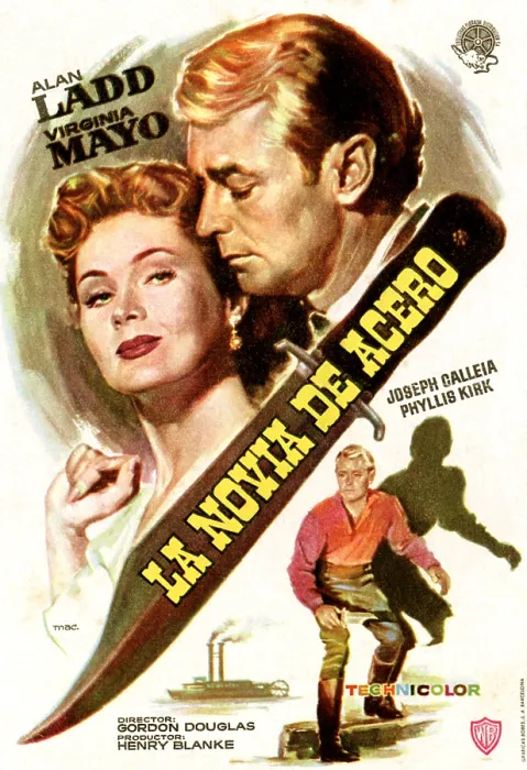 Framed Print : THE IRON MISTRESS, from left top: Virginia Mayo, Alan Ladd; bottom: Alan Ladd, 1952 Framed Print : THE IRON MISTRESS, from left top: Virginia Mayo, Alan Ladd; bottom: Alan Ladd, 1952