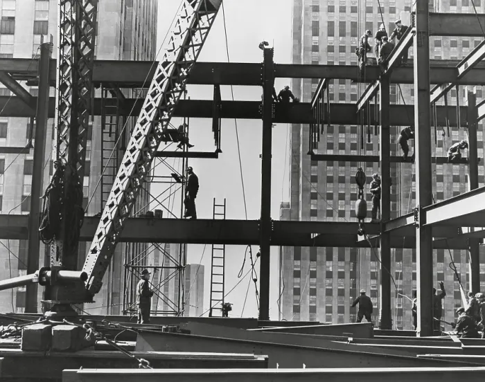 Framed Print : Iron workers raise steel at 32nd floor of the Esso Building in New York City. 1954. (BSLOC_2014_13_225) Framed Print : Iron workers raise steel at 32nd floor of the Esso Building in New York City. 1954. (BSLOC_2014_13_225)