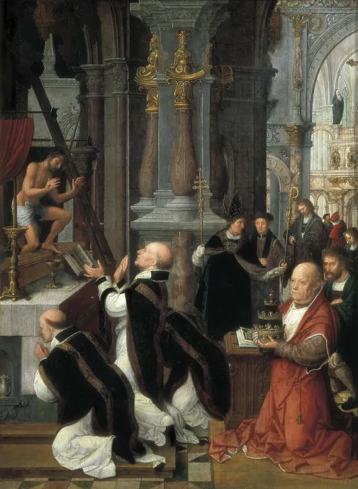 Framed Print : ISENBRANDT, Adriaen (16th century). The Mass of St. 16th c. Apparition of Christ to Pope Saint Gregory. Flemish art. Oil on canvas. SPAIN. Madrid. Prado Museum