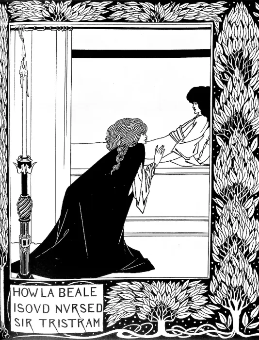 Framed Print : Iseult treats Tristan. Engraving from 'Le Morte d'Arthur' (The death of Arthur) by Sir Thomas Maloryedition illustrated by Aubrey Beardsley between 1892 and 1894