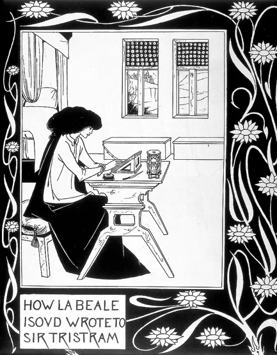 Framed Print : Iseult writing to Tristan. 'Le Morte d'Arthur' (The death of Arthur) by Sir Thomas Maloryedition illustrated by Aubrey Beardsley between 1892 and 1894. Modernism Framed Print : Iseult writing to Tristan. 'Le Morte d'Arthur' (The death of Arthur) by Sir Thomas Maloryedition illustrated by Aubrey Beardsley between 1892 and 1894. Modernism