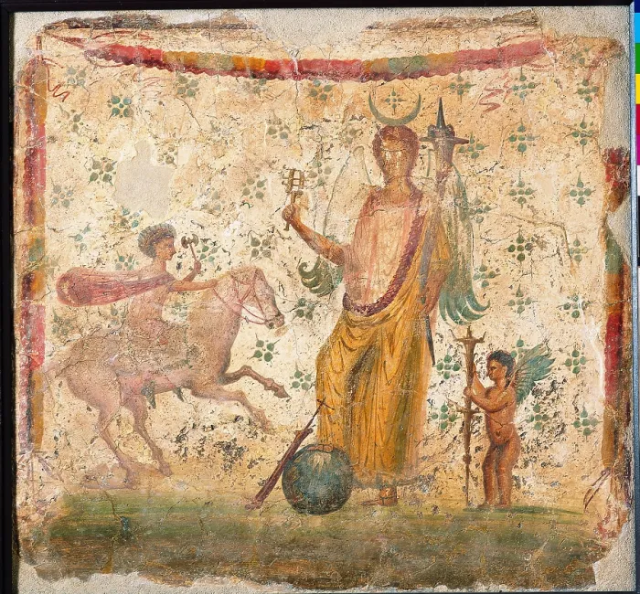 Framed Print : Isis Fortuna, by unknown artist, 62-79, 1st Century A.D. ripped fresco, 37 x 24 cm - Italy, Campania, Naples, National Archaeological Museum, Room LXXV, inv. 8836 Framed Print : Isis Fortuna, by unknown artist, 62-79, 1st Century A.D. ripped fresco, 37 x 24 cm - Italy, Campania, Naples, National Archaeological Museum, Room LXXV, inv. 8836