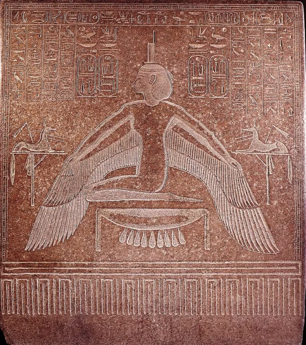 Framed Print : Isis Pterophor, from the sarcophagous of Ramesses III. ca. 1153 BC. Belonging to the tomb of Ramesses III. Egyptian art. New Kingdom. Relief on rock. FRANCE. Paris. Louvre Museum