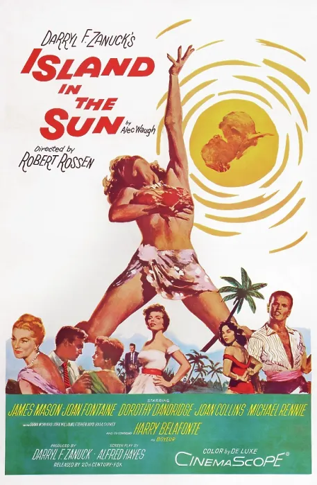 Framed Print : ISLAND IN THE SUN, l-r: Joan Fontaine, James Mason, Dorothy Dandridge, Joan Collins, Harry Belafonte on poster art, 1957, TM and Copyright 20th Century Fox Film Corp