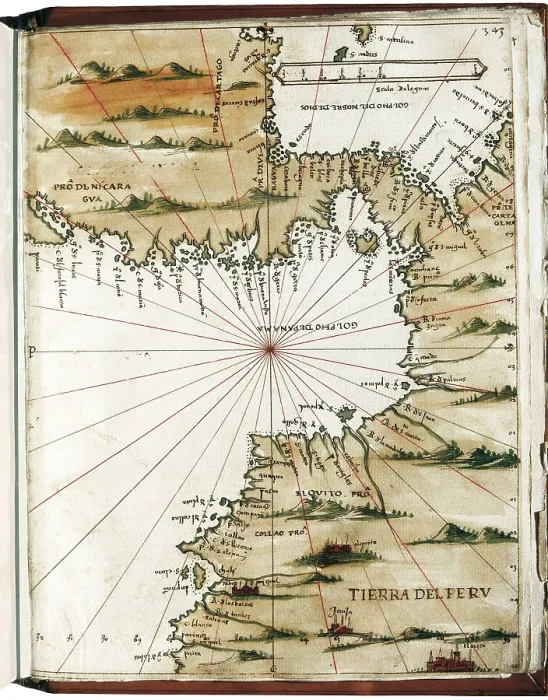 Framed Print : 'Islario General' (16th c.), work by Alonso de Santa Cruz. Map of Central America and Peru. SPAIN. Madrid. National Library. AISA / Everett Collection**US SALES ONLY**
