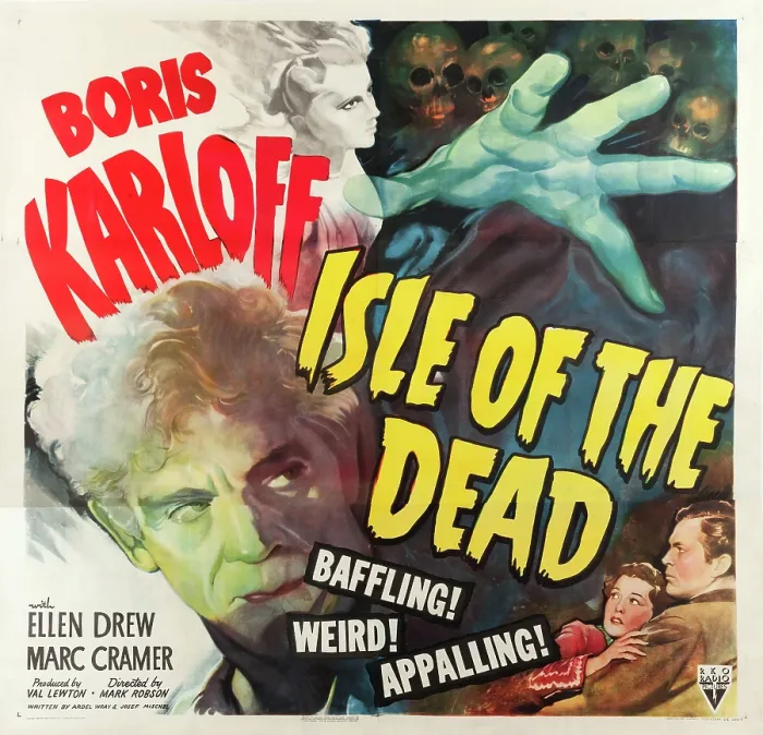 Framed Print : ISLE OF THE DEAD, l-r: Boris Karloff, Ellen Drew, Marc Cramer on poster art, 1945 Framed Print : ISLE OF THE DEAD, l-r: Boris Karloff, Ellen Drew, Marc Cramer on poster art, 1945