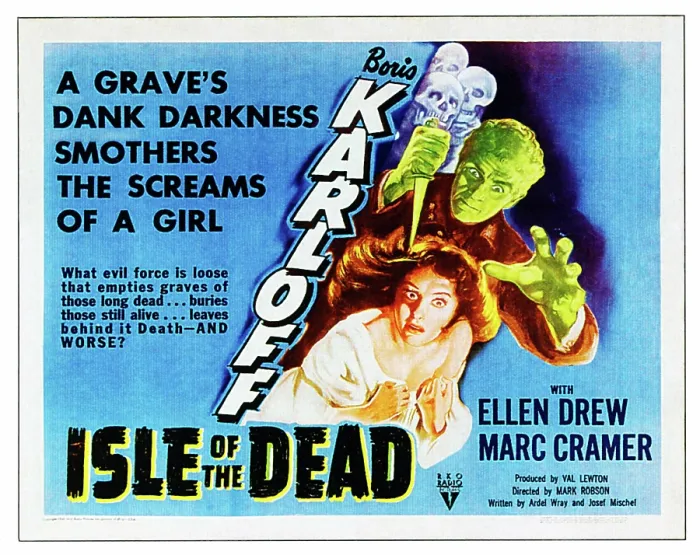 Framed Print : ISLE OF THE DEAD, from top: Boris Karloff, Ellen Drew on poster art, 1945