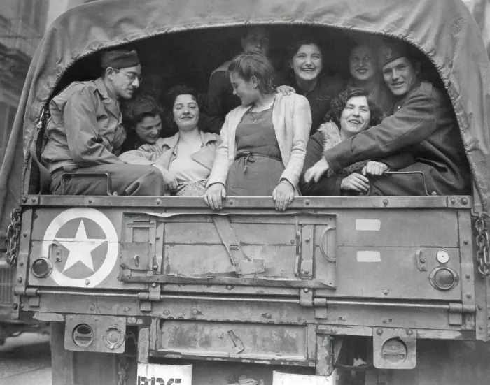 Framed Print : Italian prostitutes under MP custody are taken to U.S. Army clinics for medical exams. Naples, Italy, ca. 1943-44