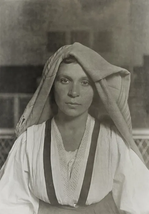 Framed Print : Italian woman of Albanian or Greek ancestry, from Piticei, Basilicata, Italy, at Ellis Island, c. 1908. Photograph by Lewis Hine (BSLOC_2018_1_23)