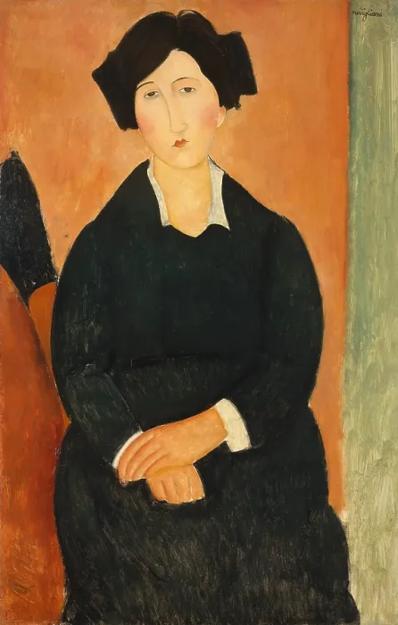 Framed Print : THE ITALIAN WOMAN, by Amedeo Modigliani, 1917, Italian modernist painting, oil on canvas. The sitter was probably the artists friend or neighbor Framed Print : THE ITALIAN WOMAN, by Amedeo Modigliani, 1917, Italian modernist painting, oil on canvas. The sitter was probably the artists friend or neighbor