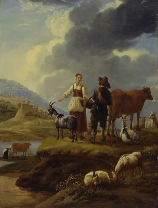 Framed Print : Italianate landscape with shepherds and flock, by Wolfaerts Jan Baptist, 1640 - 1660, 17th Century, oil on board, 49 x 64 cm - Italy, Lombardy, Milan, Castello Sforzesco Framed Print : Italianate landscape with shepherds and flock, by Wolfaerts Jan Baptist, 1640 - 1660, 17th Century, oil on board, 49 x 64 cm - Italy, Lombardy, Milan, Castello Sforzesco