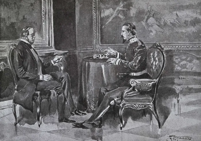 Framed Print : Italy (19th c.). Italian Unification (1858). Meeting at Plombires between Cavour and Napolen III (July 20-21, 1858). ITALY. Milan