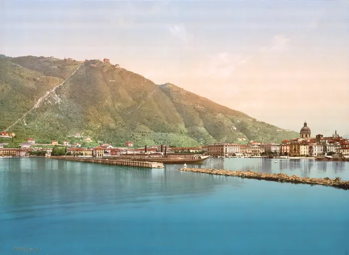 Framed Print : Italy, Lake Como, (Lago Di Como), the harbor, photochrom, circa early 1900s