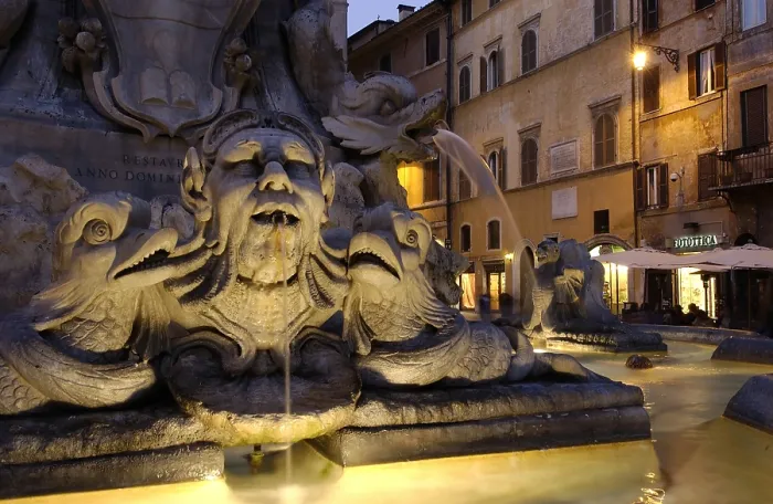 Framed Print : ITALY. LAZIO. ROME. Rome. Piazza della Rotonda. Detail of the fountain, by Filippo Barigione (1711). Sculpture on marble