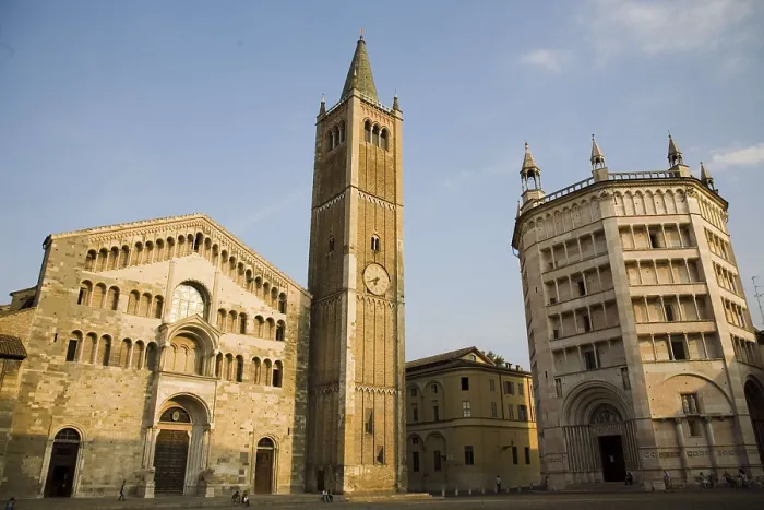 Framed Print : ITALY. Parma. Piazza del Duomo. Cathedral of Parma (1059-1117, left) and Baptistery (1196-1307). Romanesque art. Architecture. AISA / Everett Collection**US SALES ONLY**