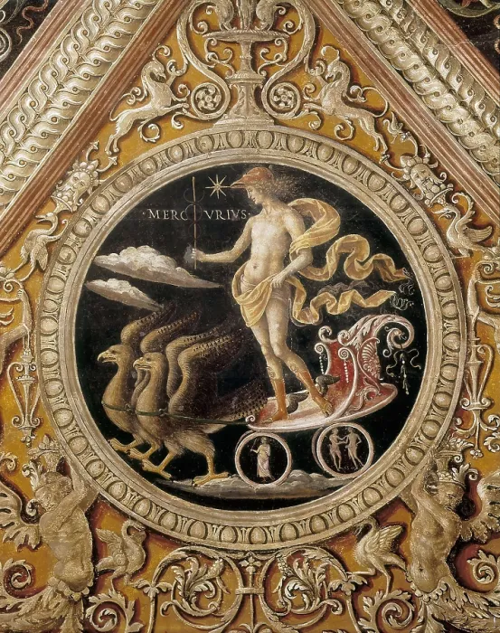 Framed Print : ITALY. Perugia. Collegio del Cambio (Exchange Guild). Detail of Mercury on the cart (1500). Renaissance art. Quattrocento. Fresco. AISA / Everett Collection**US SALES ONLY** Framed Print : ITALY. Perugia. Collegio del Cambio (Exchange Guild). Detail of Mercury on the cart (1500). Renaissance art. Quattrocento. Fresco. AISA / Everett Collection**US SALES ONLY**
