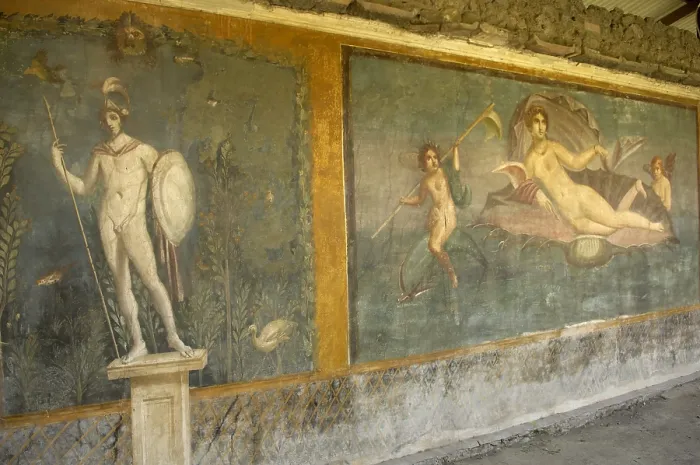 Framed Print : ITALY. Pompeii. Frescoes in the House of Venus in the Shell (CasadellaVenerein Conchiglia). Roman art. Early Empire. Fresco