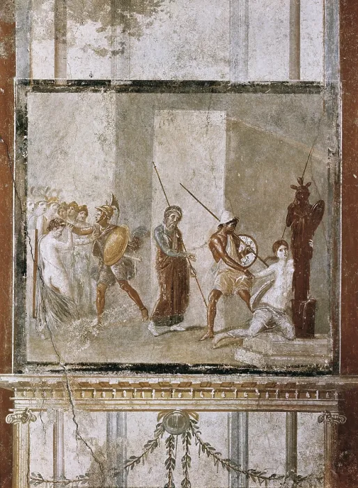 Framed Print : ITALY. Pompeii. House of Menander. 1st AD. Ajax in Troy drags Cassandra from Palladium before eyes of Priam. Roman art. Early Empire. Fresco Framed Print : ITALY. Pompeii. House of Menander. 1st AD. Ajax in Troy drags Cassandra from Palladium before eyes of Priam. Roman art. Early Empire. Fresco