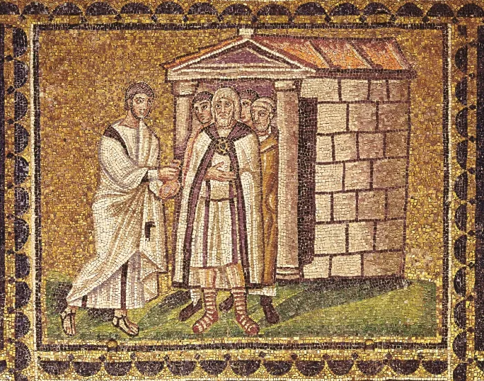 Framed Print : ITALY. Ravenna. Basilica of Sant'Apollinare Nuovo. Judas remorse, 7th century Framed Print : ITALY. Ravenna. Basilica of Sant'Apollinare Nuovo. Judas remorse, 7th century