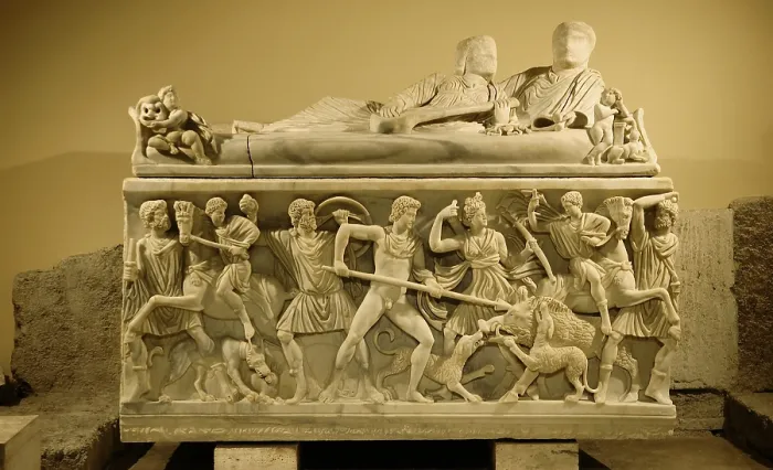 Framed Print : ITALY. Rome. Capitoline Museums. Palazzo Nuovo. Sarcophagus with hunting scene. Roman art. AISA / Everett Collection**US SALES ONLY** Framed Print : ITALY. Rome. Capitoline Museums. Palazzo Nuovo. Sarcophagus with hunting scene. Roman art. AISA / Everett Collection**US SALES ONLY**
