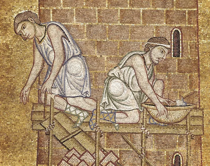 Framed Print : ITALY. Venice. St. Mark's Basilica. Construction of the Tower of Babel (1210). Byzantine art. Mosaic. AISA / Everett Collection**US SALES ONLY**