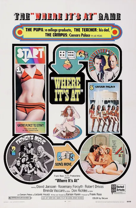 Framed Print : WHERE IT'S AT, US poster, top right from left: David Janssen, Don Rickles, bottom right from left: Robert Drivas, Rosemary Forsyth, 1969