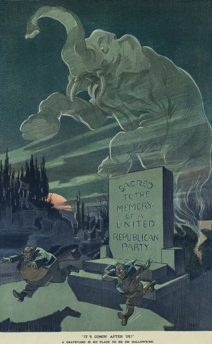 Framed Print : IT'S COMIN AFTER US! Political cartoon on Puck Magazine, Oct. 30, 1912 Framed Print : IT'S COMIN AFTER US! Political cartoon on Puck Magazine, Oct. 30, 1912