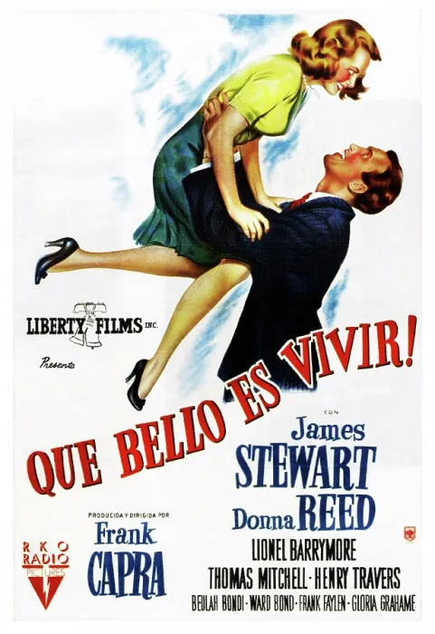 Framed Print : IT'S A WONDERFUL LIFE, (aka QUE BELLO ES VIVIR!), from left: Donna Reed, James Stewart on Spanish poster art, 1946