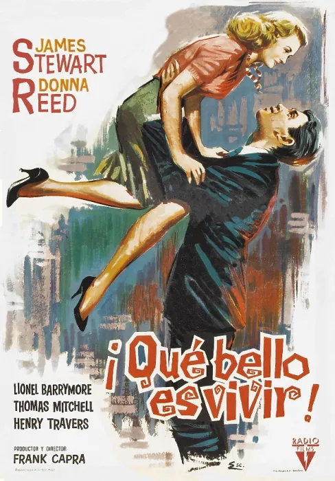 Framed Print : IT'S A WONDERFUL LIFE, (aka QUE BELLO ESVIVIR!), l-r: Donna Reed, James Stewart on Spanish poster art, 1946