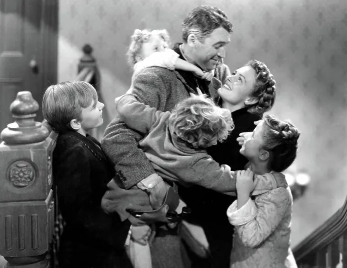 Framed Print : IT'S A WONDERFUL LIFE, Larry Simms, Jimmy Hawkins, James Stewart, Donna Reed, Karolyn Grimes, 1946