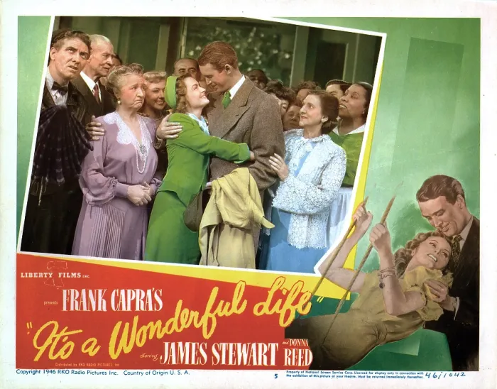 Framed Print : IT'S A WONDERFUL LIFE, US lobbycard, from left: Frank Faylen, Donna Reed, James Stewart, Beulah Bondi, 1946