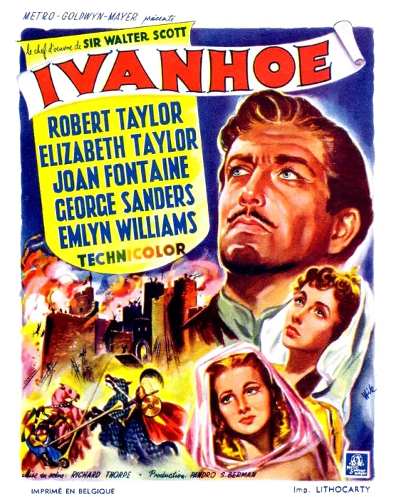 Framed Print : IVANHOE, on right, from top: Robert Taylor, Elizabeth Taylor, Joan Fontaine; Belgian poster, 1952