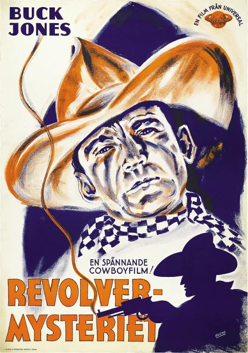 Framed Print : THE IVORY-HANDLED GUN, (aka REVOLVER-MYSTERIET), Buck Jones on Swedish poster art, 1935