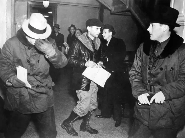 Framed Print : J. Edgar Hoover arriving in St. Paul, Minn. at the tragic end of the Charles S. Ross Kidnap case