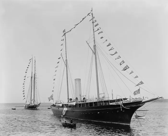 Framed Print : J. Pierpoint Morgan's second yacht the Cosair II in August 1892. Morgan's pleasure palace and mobile office was conscripted into the U.S