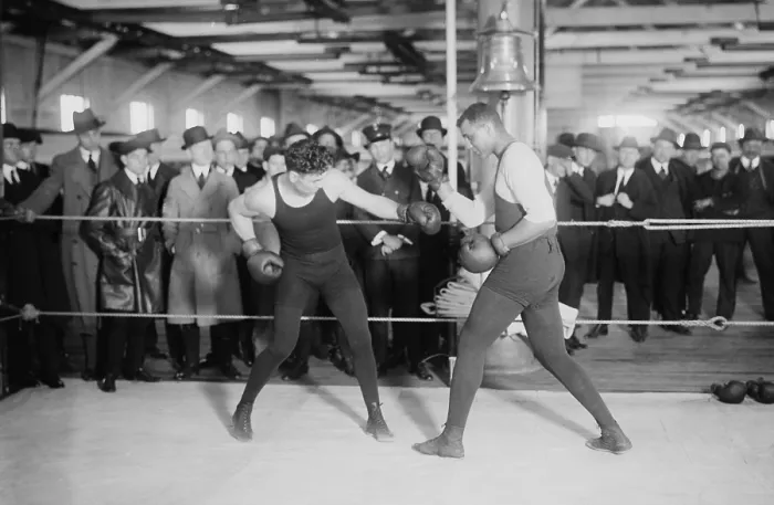 Framed Print : Jack Dempsey, World Heavyweight Champion, in training match, ca. 1922-26. (BSLOC_2015_17_67)