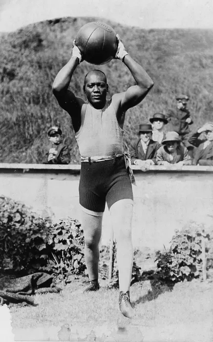 Framed Print : Jack Johnson (1878-1946) the first African American to win the Heavyweight Championship training with a medicine ball, 1910 Framed Print : Jack Johnson (1878-1946) the first African American to win the Heavyweight Championship training with a medicine ball, 1910