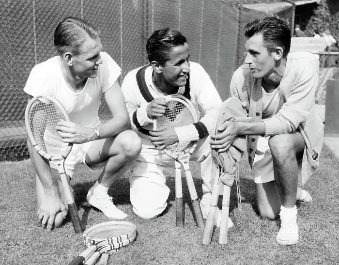 Framed Print : Jack Kramer, Pancho (Francisco) Segura, & Frank Parker, the top 3 seeded players, at the National Amateur Tennis Championships, at Forest Hills, NY, 9 / 10 / 1943